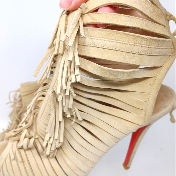 Christian Louboutin Deva Suede Fringe Tie Up Booties Size 36 - Picture 4 of 14